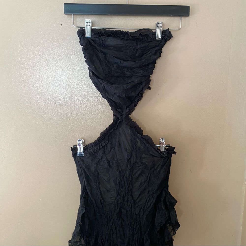 Jaded London Scrunch Lace Ruffle Dress black jellyfish hem cut out Revolve 2 S - Picture 12 of 16